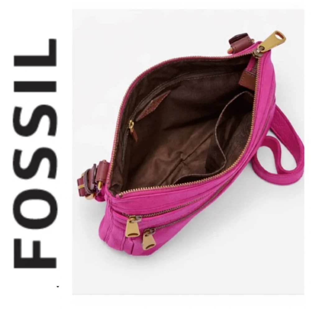 Fossil ‘Explorer’ cow-hide leather crossbody in ‘fuchsia’ - Picture 15 of 15